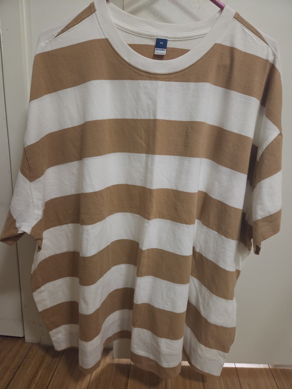 Old Navy Wide Striped Tee in White and Camel